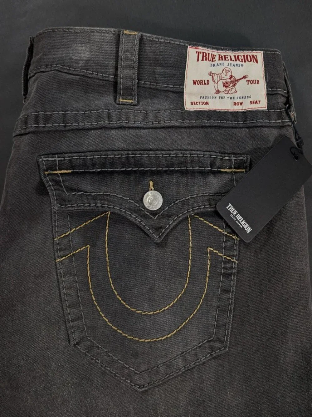 $204 True Religion Ricky Flap Relaxed Straight Jeans Size 44 44x34 Grey